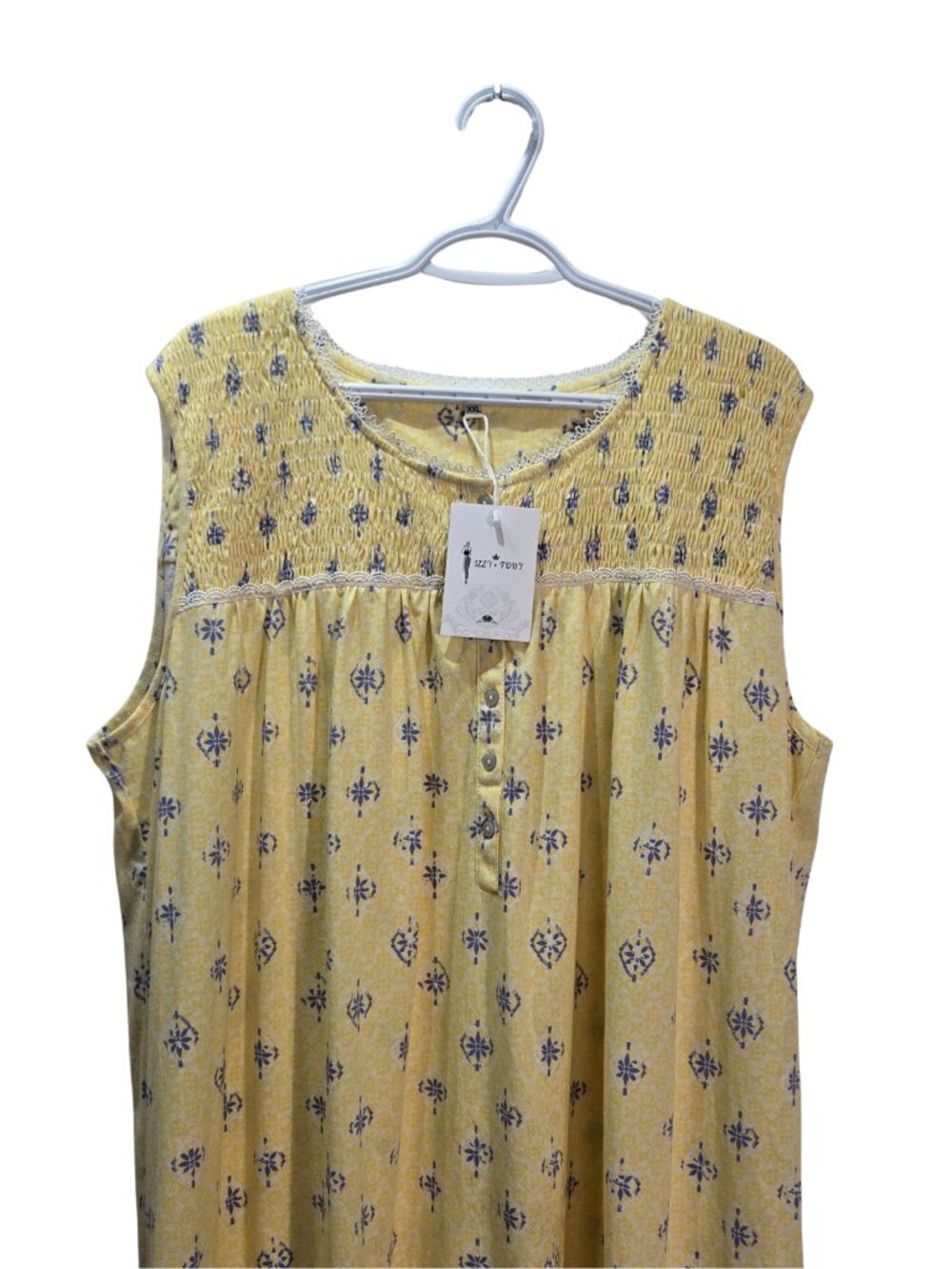 NWT Yellow Floral Smocked Cotton Sleeveless Ruffle Nightgown Sleepwear XXL - Picture 5 of 8